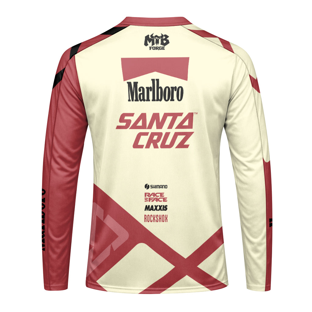 Marlboro Santa Cruz Cream Red Factory Long Sleeve Mountain Bike Jersey - back view mockup