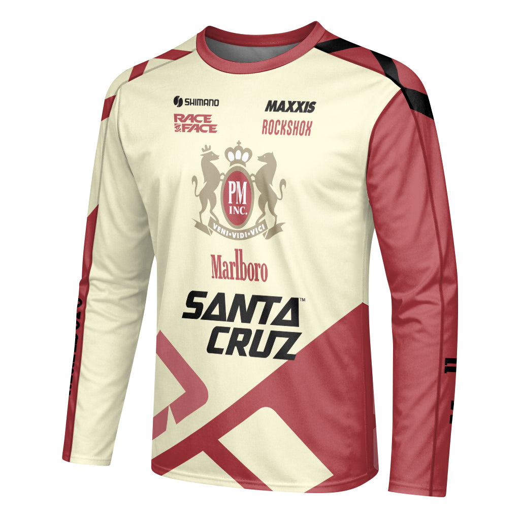 Marlboro Santa Cruz Cream Red Factory Long Sleeve Mountain Bike Jersey - left side mockup