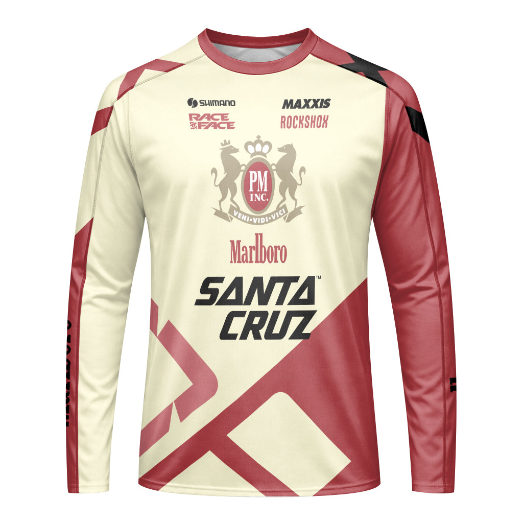Marlboro Santa Cruz Cream Red Factory Long Sleeve Mountain Bike Jersey - front view mockup