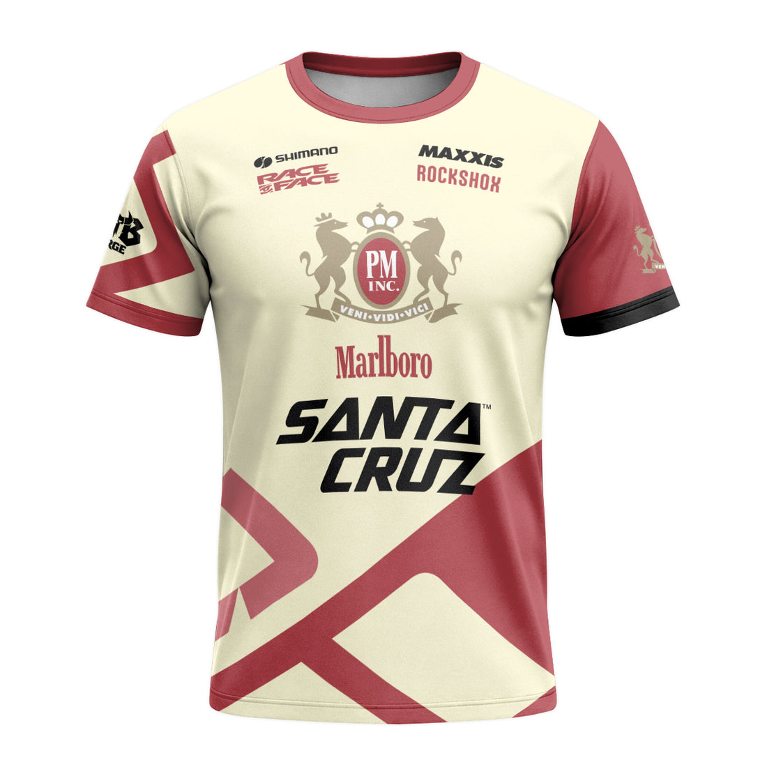 Marlboro Santa Cruz Cream Red Factory Short Sleeve Mountain Bike Jersey - front and back view
