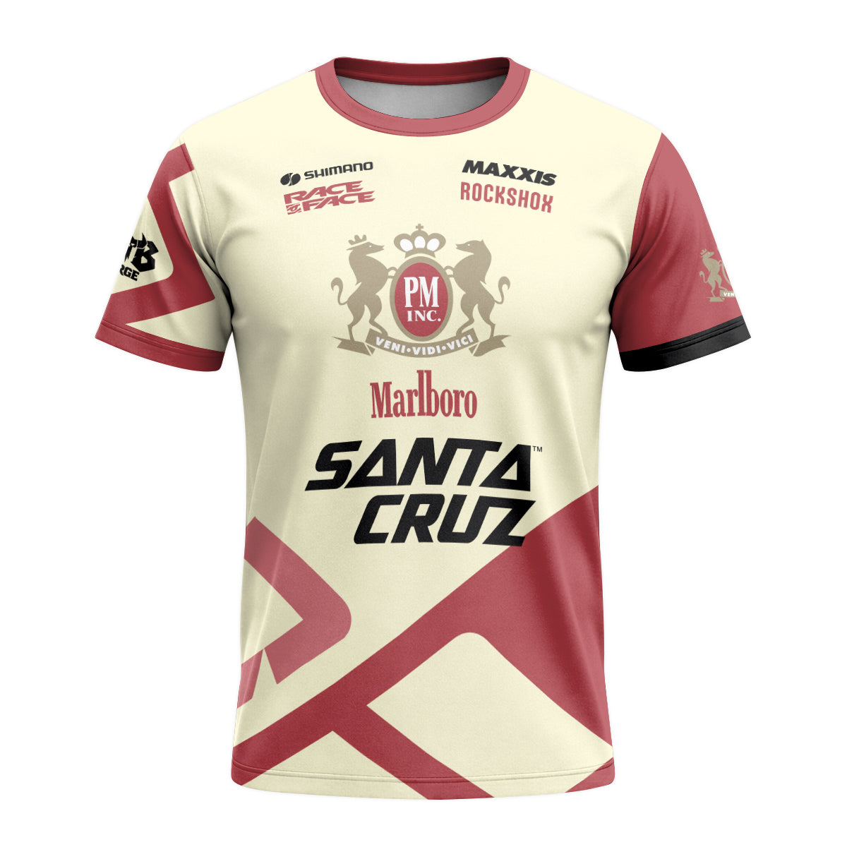 Marlboro Santa Cruz Cream Red Factory Short Sleeve Mountain Bike Jersey - front view mockup