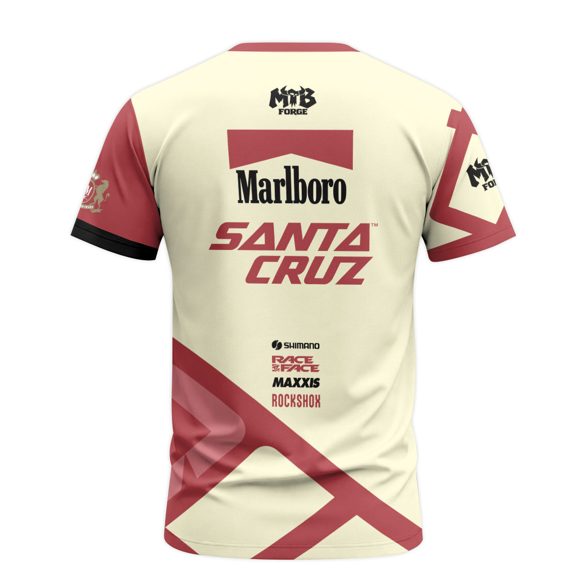 Marlboro Santa Cruz Cream Red Factory Short Sleeve Mountain Bike Jersey - back view mockup
