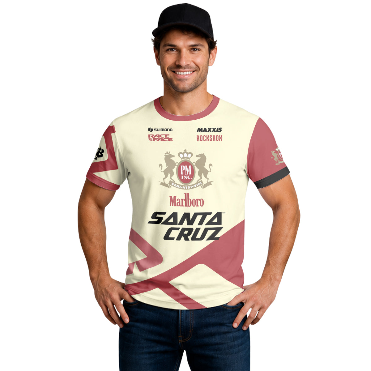 Marlboro Santa Cruz Cream Red Factory Short Sleeve Mountain Bike Jersey - lifestyle view