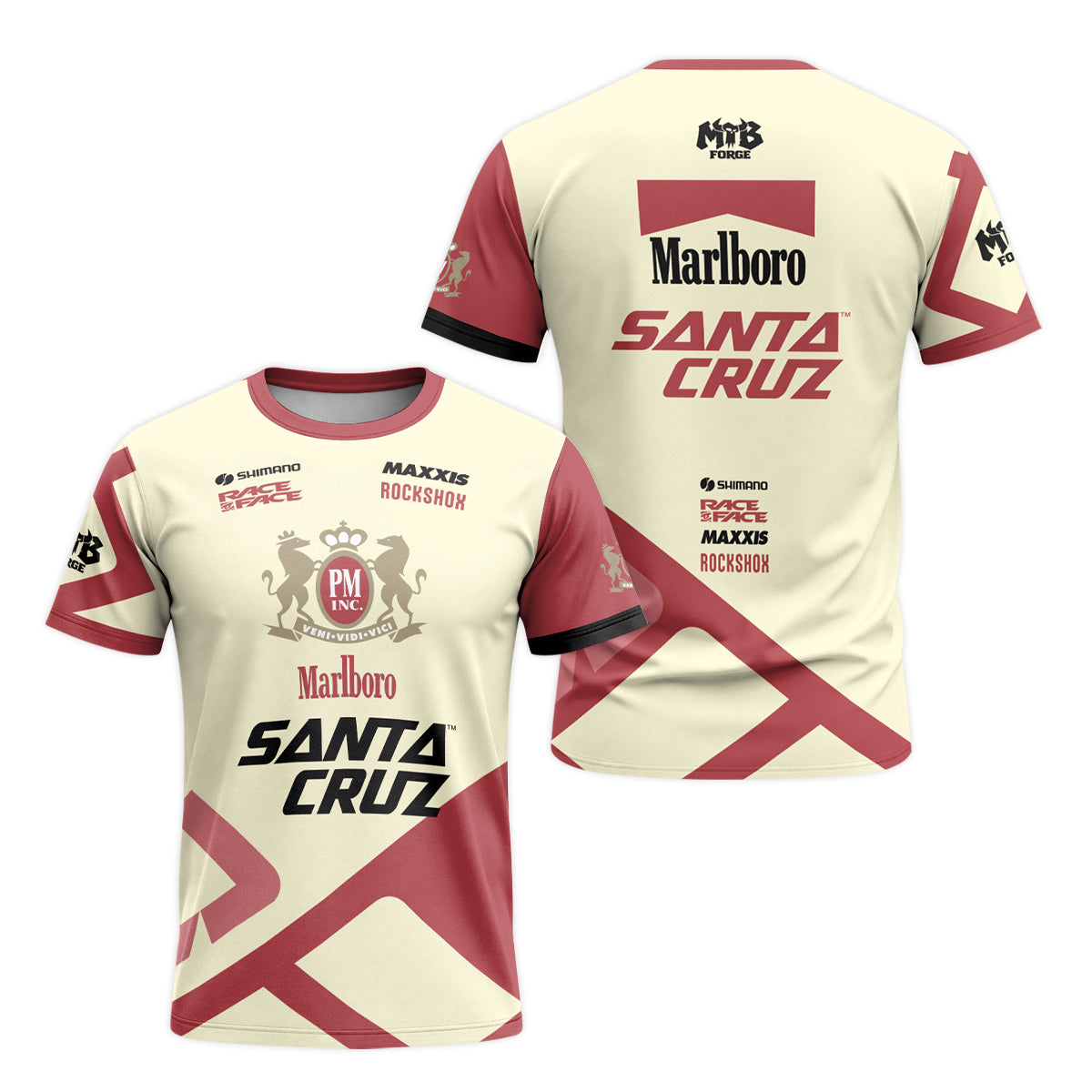 Marlboro Santa Cruz Cream Red Factory Short Sleeve Mountain Bike Jersey - front and back view