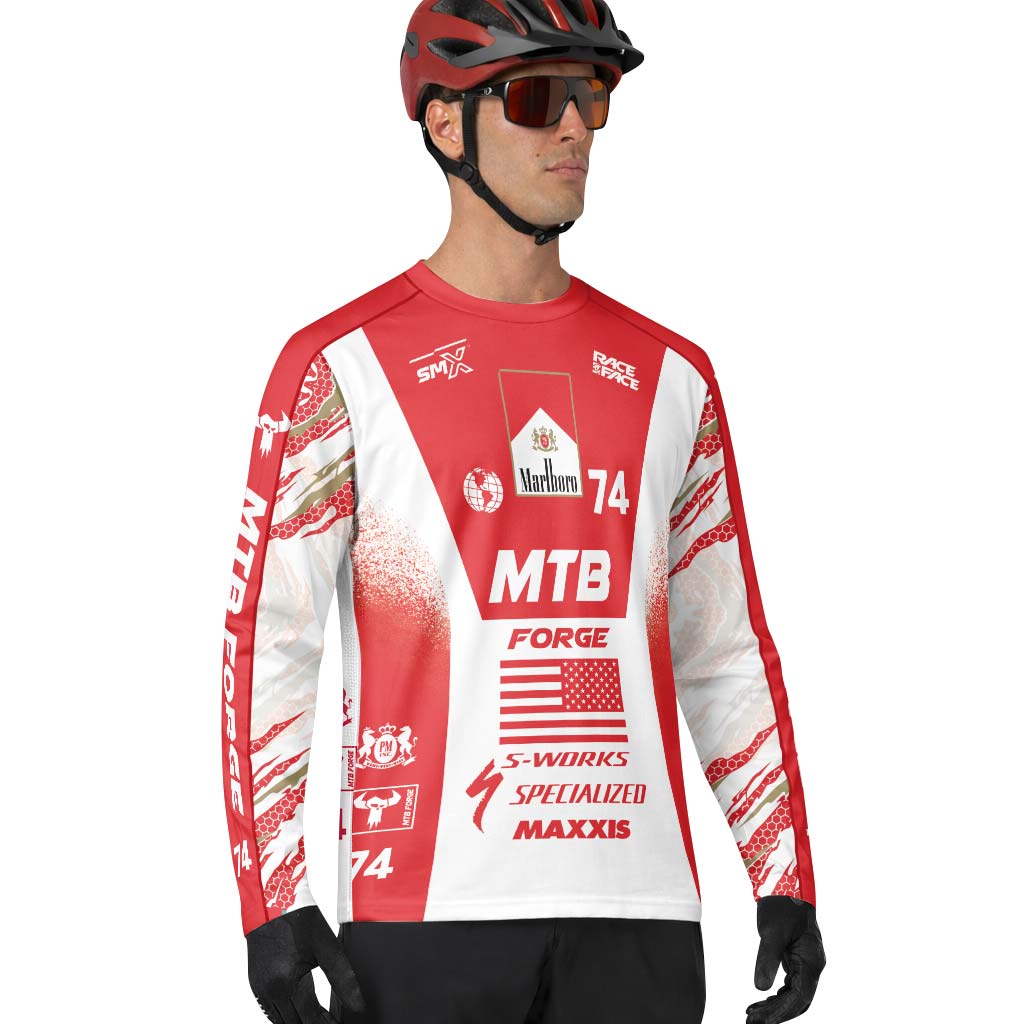Marlboro Specialized 74 Red White Long Sleeve Mountain Bike Jersey – Lifestyle View