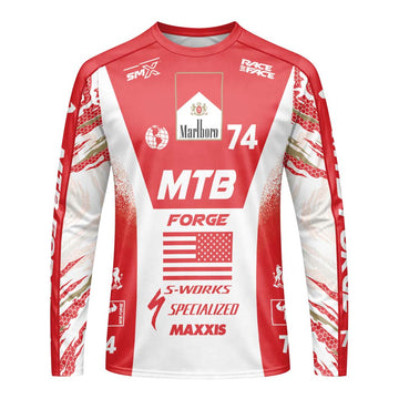Marlboro Specialized 74 Red White Long Sleeve Mountain Bike Jersey – Front View Mockup