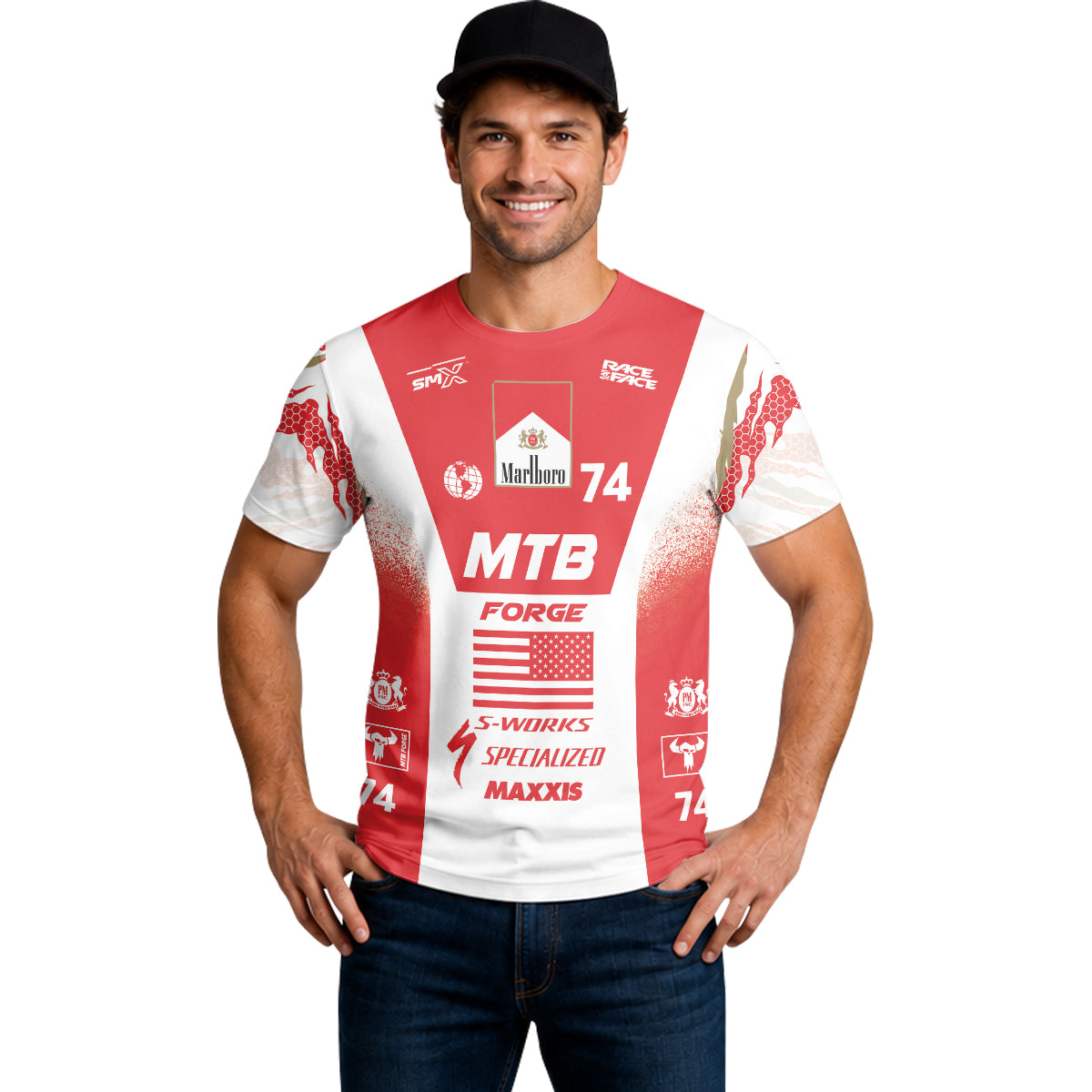 Marlboro Specialized 74 Red White Short Sleeve Mountain Bike Jersey – Lifestyle View