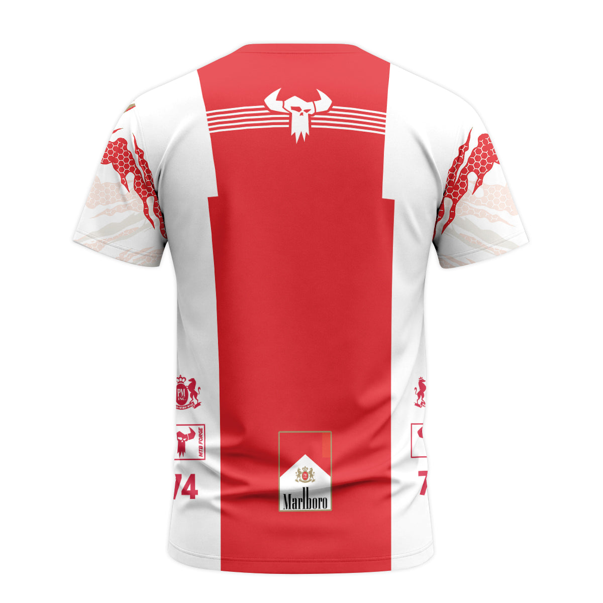 Marlboro Specialized 74 Red White Short Sleeve Mountain Bike Jersey – Back View Mockup
