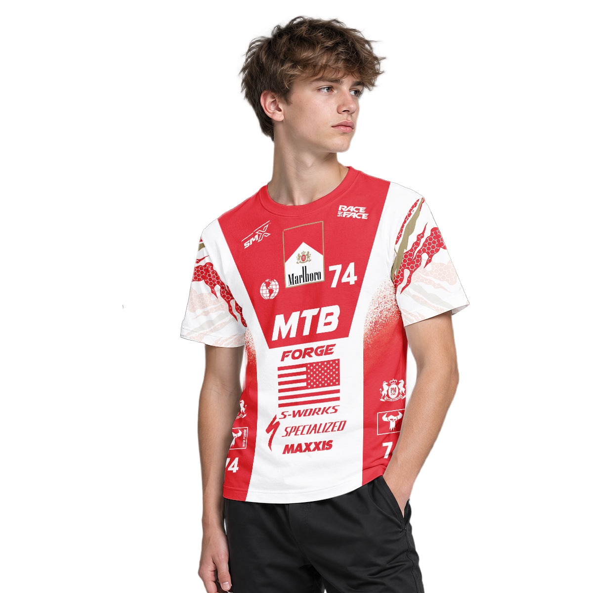 Marlboro Specialized 74 Red White Youth Short Sleeve Mountain Bike Jersey – Boy Lifestyle View