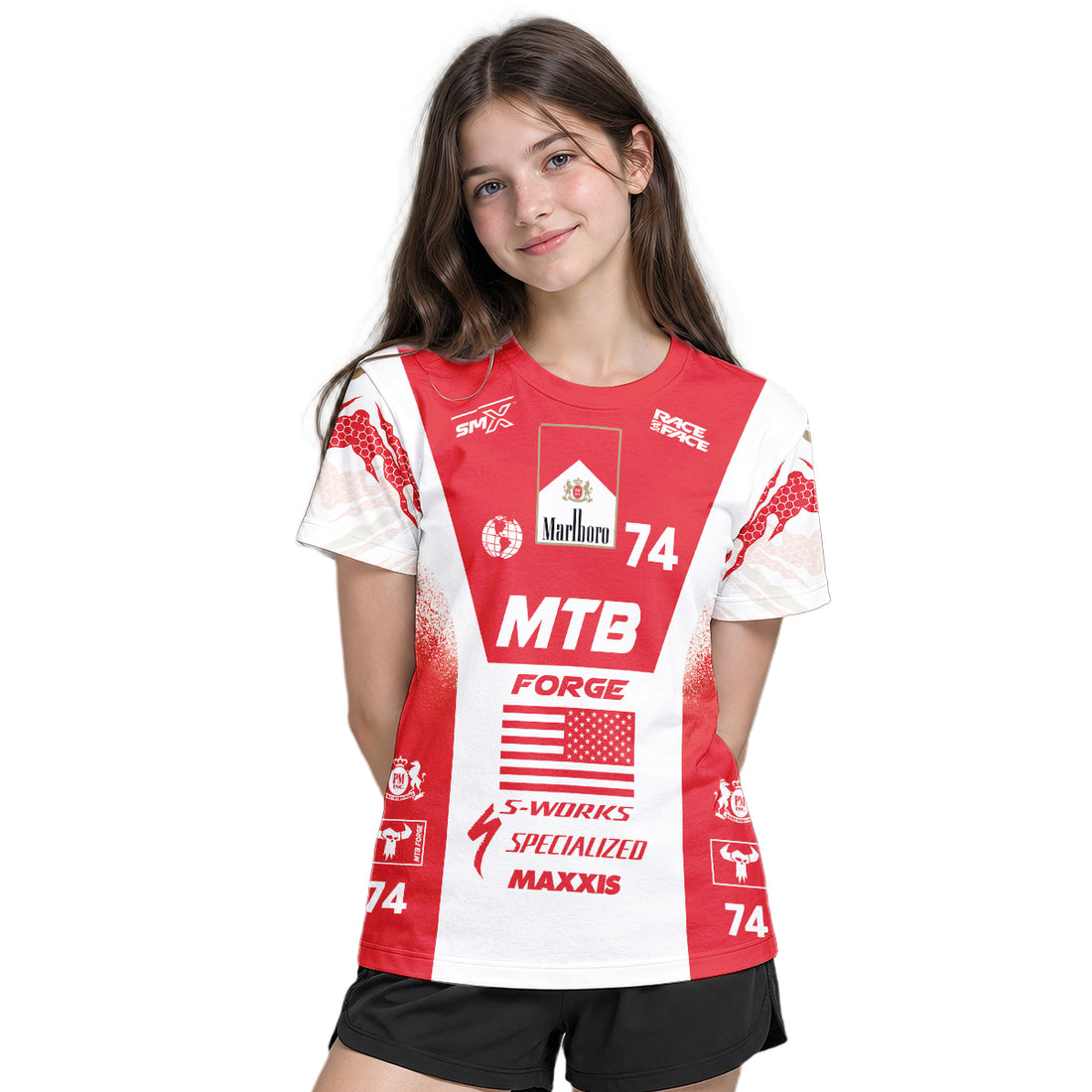 Marlboro Specialized 74 Red White Youth Short Sleeve Mountain Bike Jersey – Boy Lifestyle View