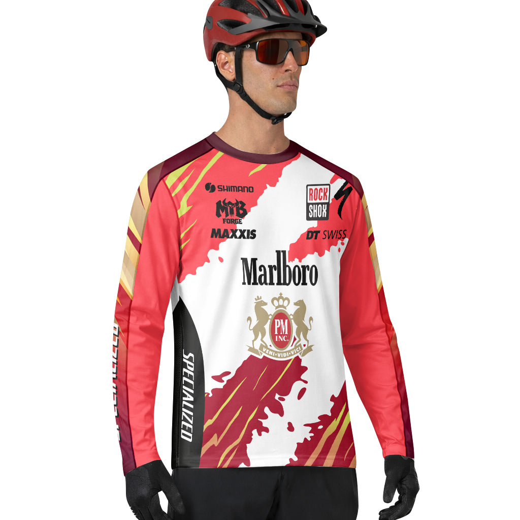 Marlboro Specialized Red White Long Sleeve Mountain Bike Jersey - lifestyle view