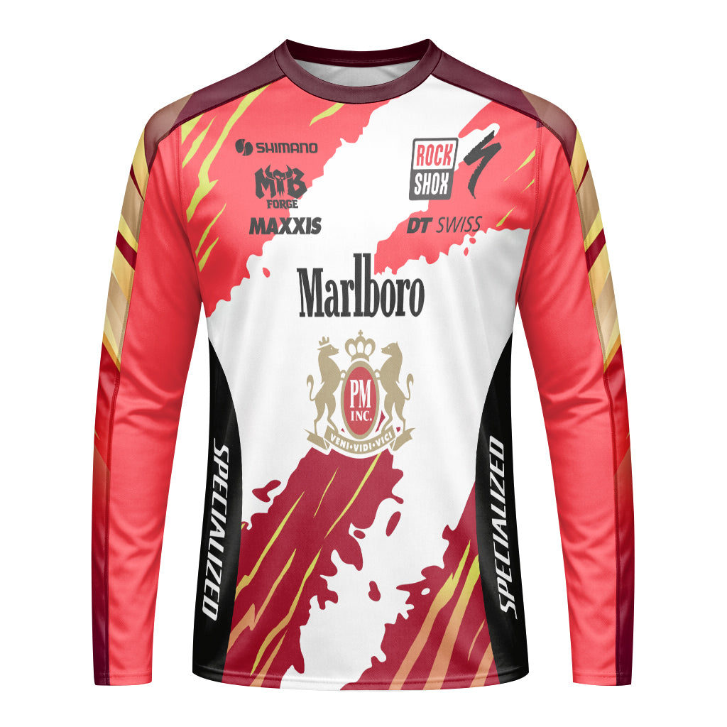 Marlboro Specialized Red White Long Sleeve Mountain Bike Jersey - front view mockup