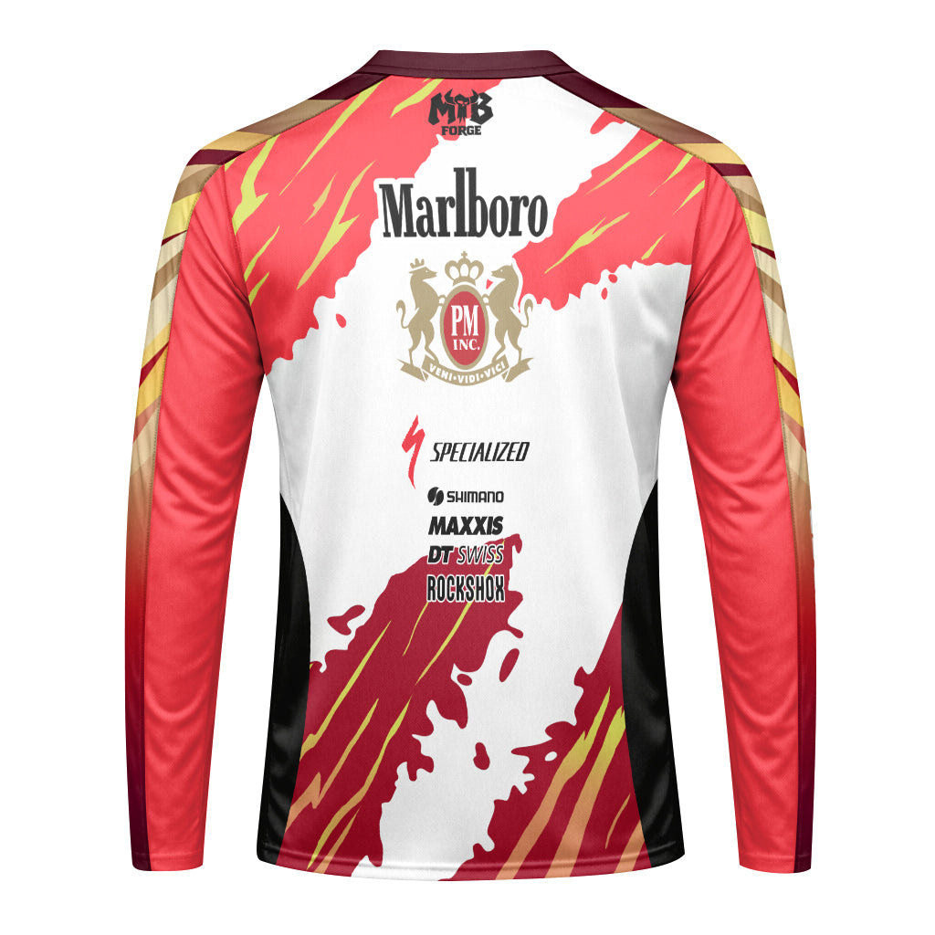 Marlboro Specialized Red White Long Sleeve Mountain Bike Jersey - front view mockup