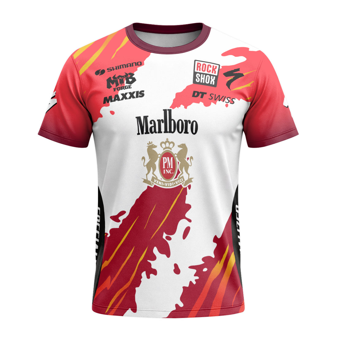 Marlboro Specialized Red White Short Sleeve Mountain Bike Jersey - front and back view