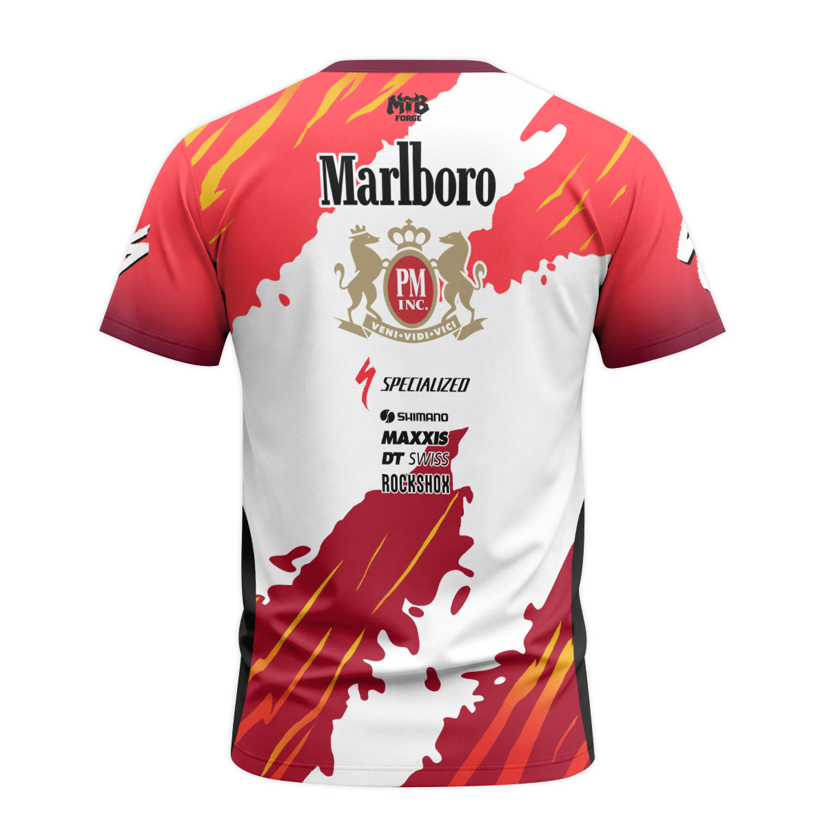 Marlboro Specialized Red White Short Sleeve Mountain Bike Jersey - back view mockup