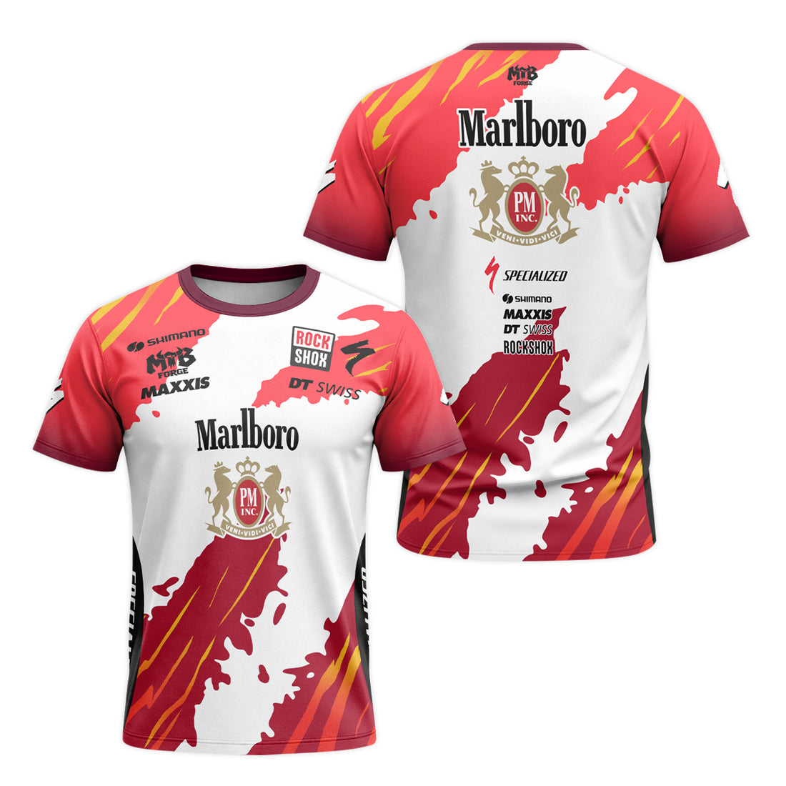 Marlboro Specialized Red White Short Sleeve Mountain Bike Jersey - front and back view