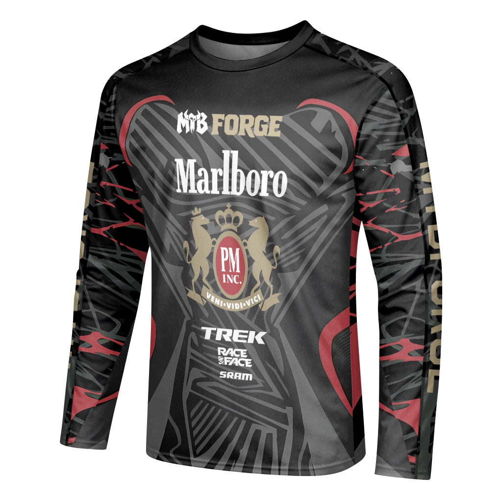 Marlboro Trek Black Red Factory Race Long Sleeve Mountain Bike Jersey - left side mockup