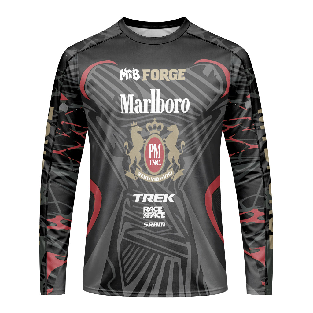 Marlboro Trek Black Red Factory Race Long Sleeve Mountain Bike Jersey - front view mockup