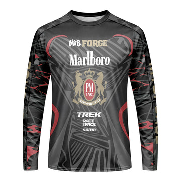 Marlboro Trek Black Red Factory Race Long Sleeve Mountain Bike Jersey - front view mockup