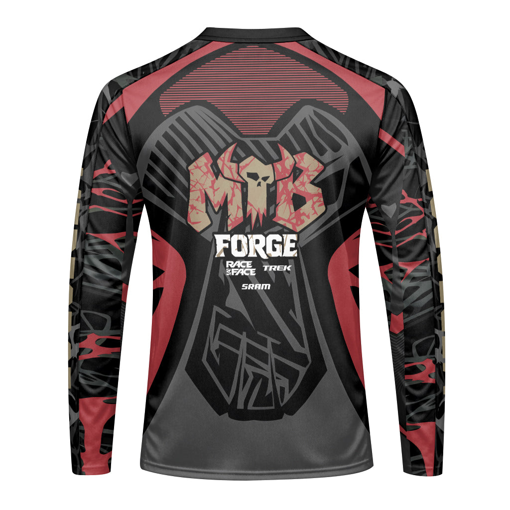 Marlboro Trek Black Red Factory Race Long Sleeve Mountain Bike Jersey - back view mockup