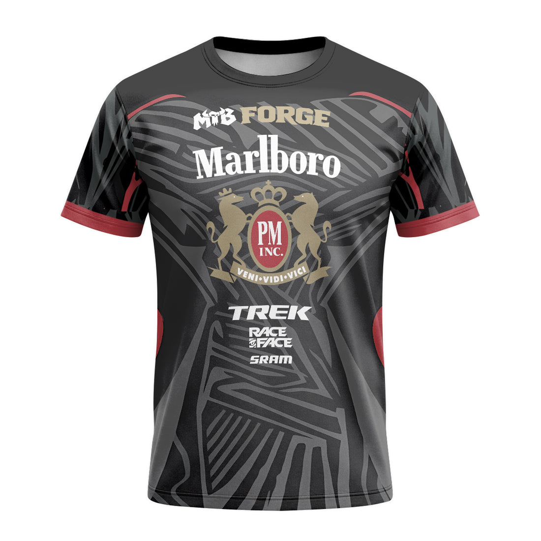 Marlboro Trek Black Red Factory Race Short Sleeve Mountain Bike Jersey - front and back view