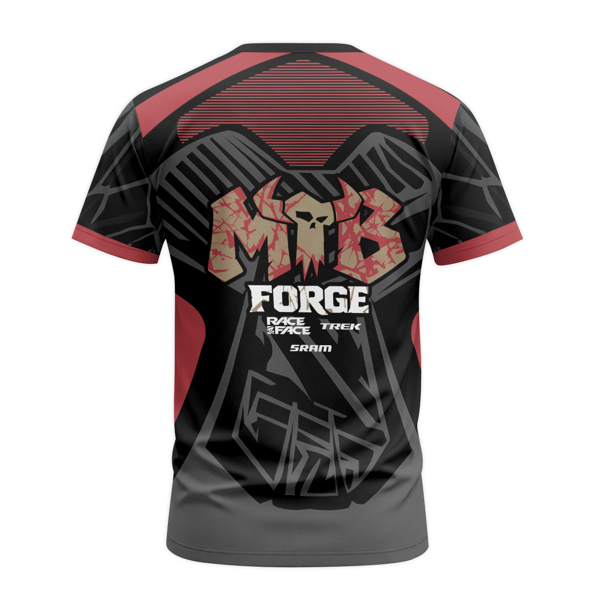 Marlboro Trek Black Red Factory Race Short Sleeve Mountain Bike Jersey - back view mockup