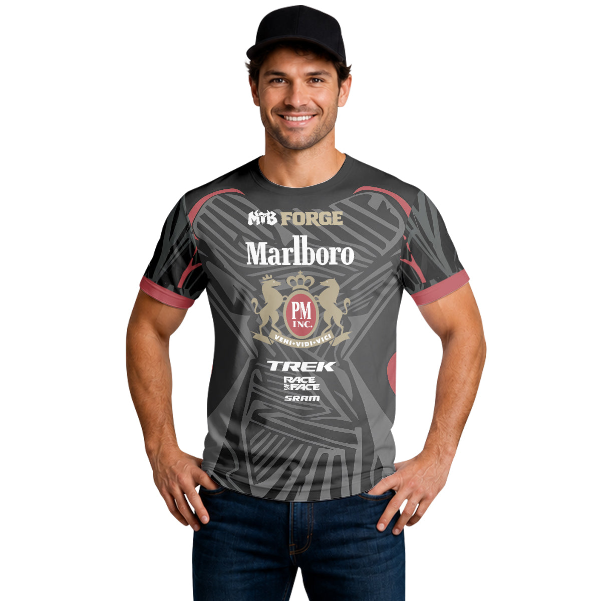 Marlboro Trek Black Red Factory Race Short Sleeve Mountain Bike Jersey - lifestyle view
