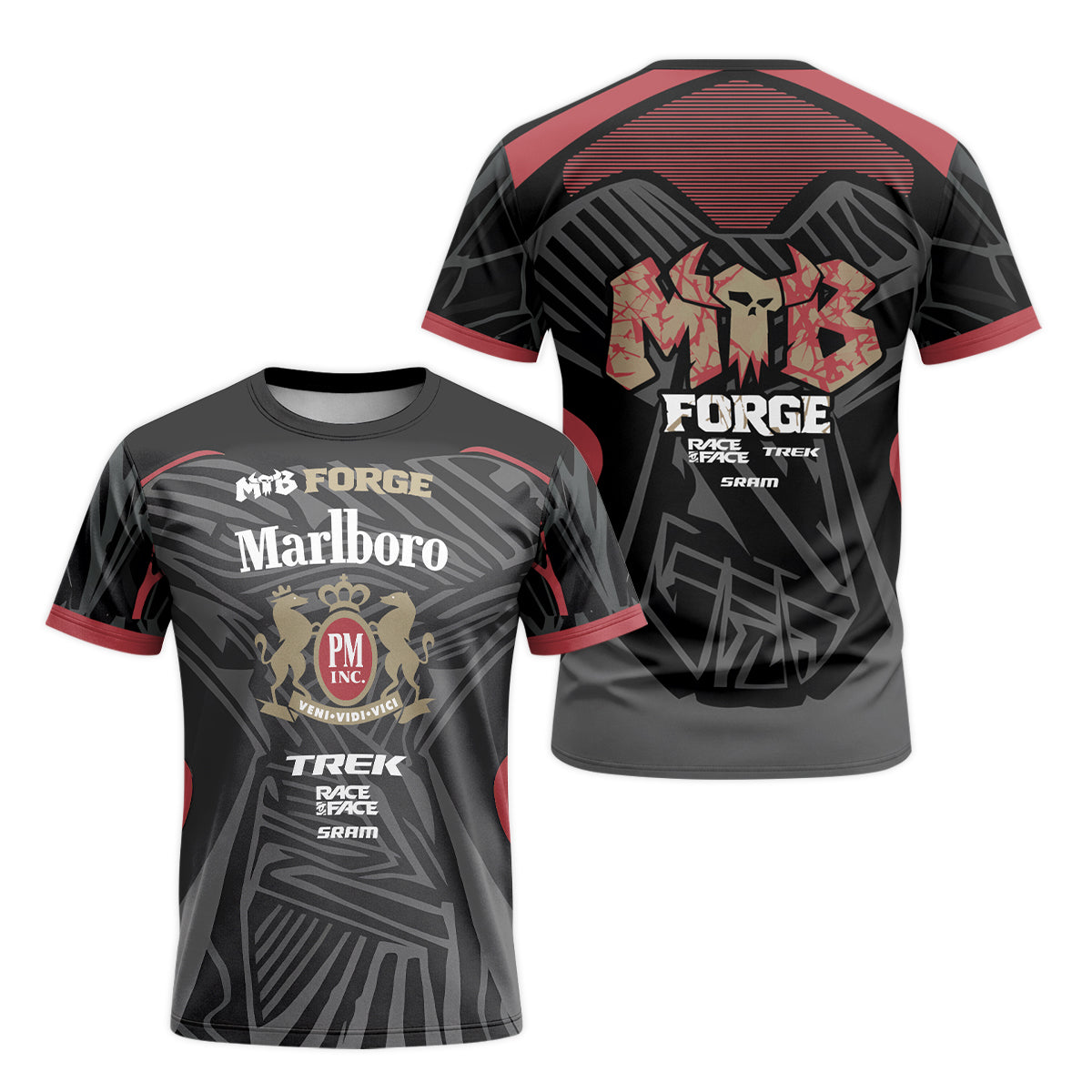 Marlboro Trek Black Red Factory Race Short Sleeve Mountain Bike Jersey - front and back view