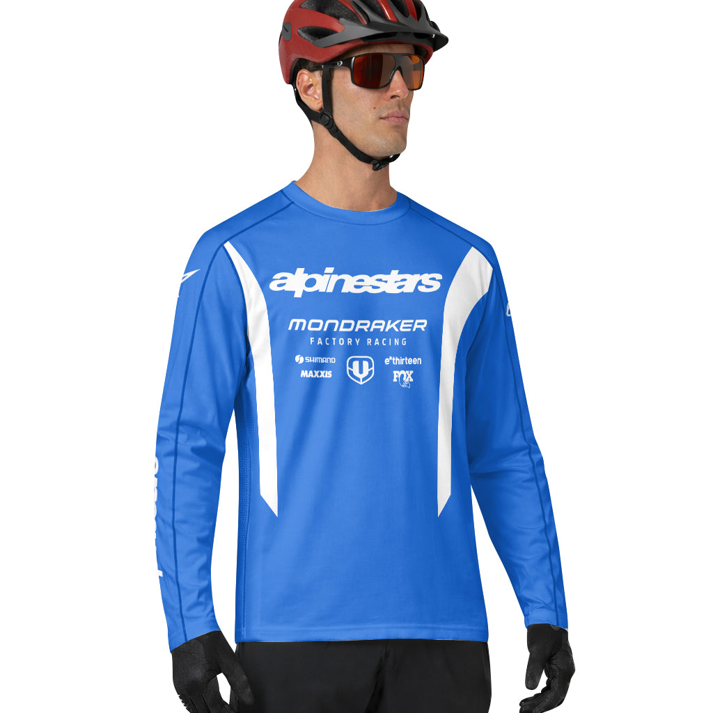 Mondraker Alpinestars Factory Racing Blue Long Sleeve Mountain Bike Jersey - lifestyle view