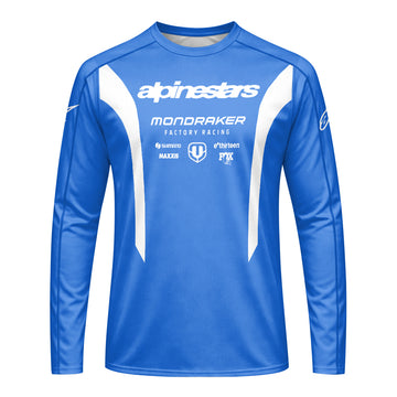 Mondraker Alpinestars Factory Racing Blue Long Sleeve Mountain Bike Jersey - front view mockup