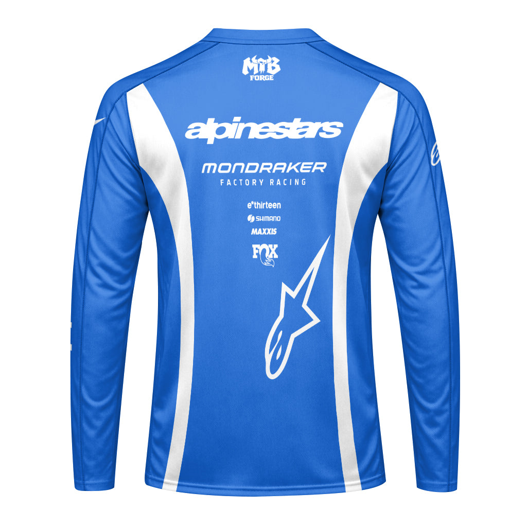 Mondraker Alpinestars Factory Racing Blue Long Sleeve Mountain Bike Jersey - back view mockup