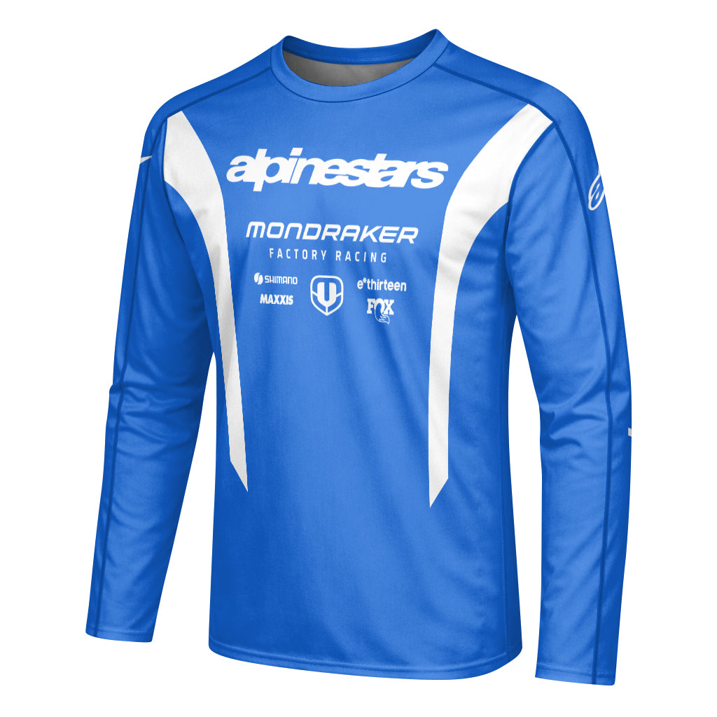 Mondraker Alpinestars Factory Racing Blue Long Sleeve Mountain Bike Jersey - left side mockup