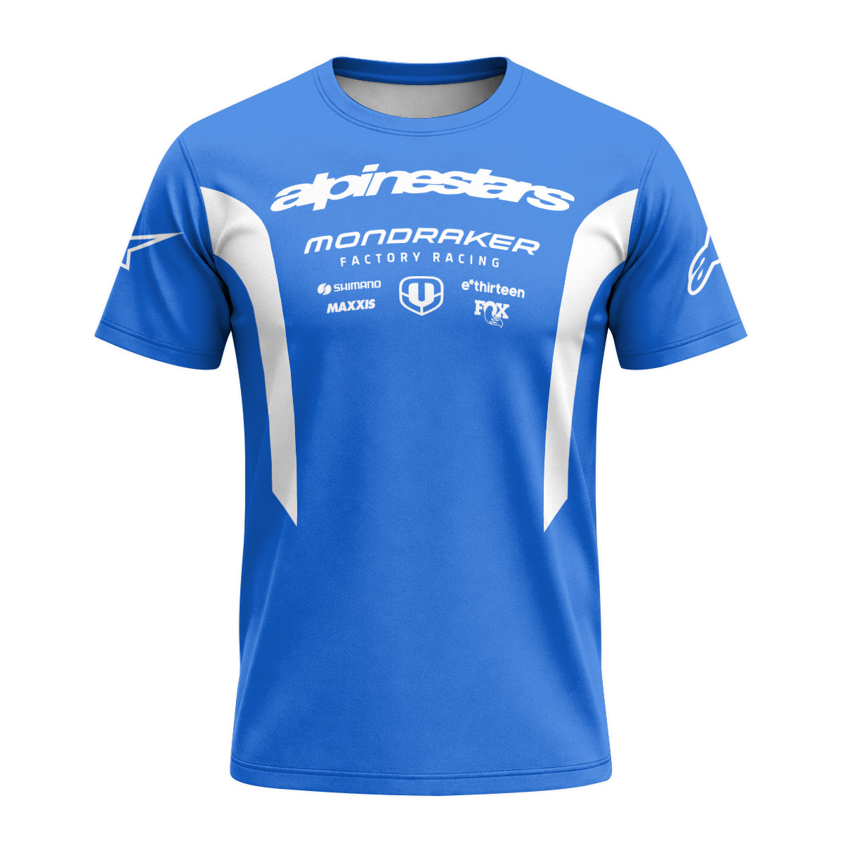 Mondraker Alpinestars Factory Racing Blue Short Sleeve Mountain Bike Jersey - front view mockup