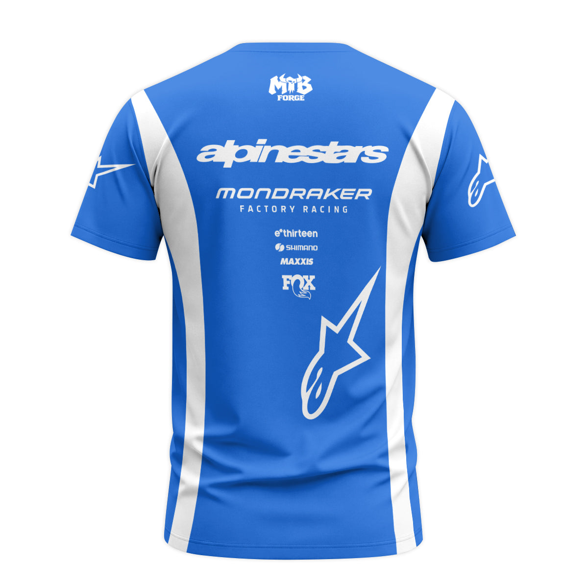 Mondraker Alpinestars Factory Racing Blue Short Sleeve Mountain Bike Jersey - back view mockup