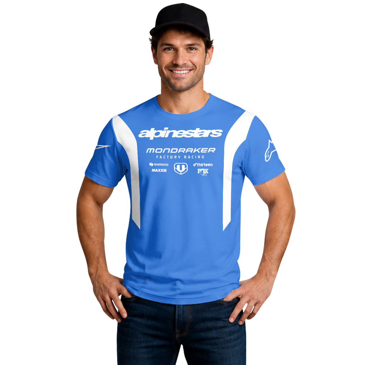 Mondraker Alpinestars Factory Racing Blue Short Sleeve Mountain Bike Jersey - lifestyle view