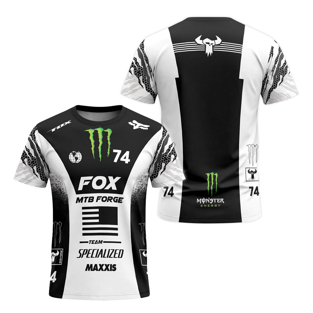 Monster Energy Fox 74 Racing MTB T-Shirt | Monster Energy Cycling Tee - front and back view