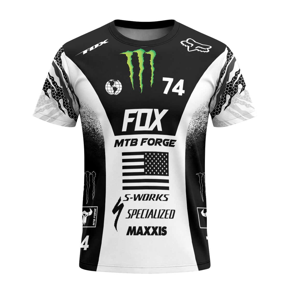 Monster Energy Fox 74 Racing MTB T-Shirt | Monster Energy Cycling Tee - front view mockup