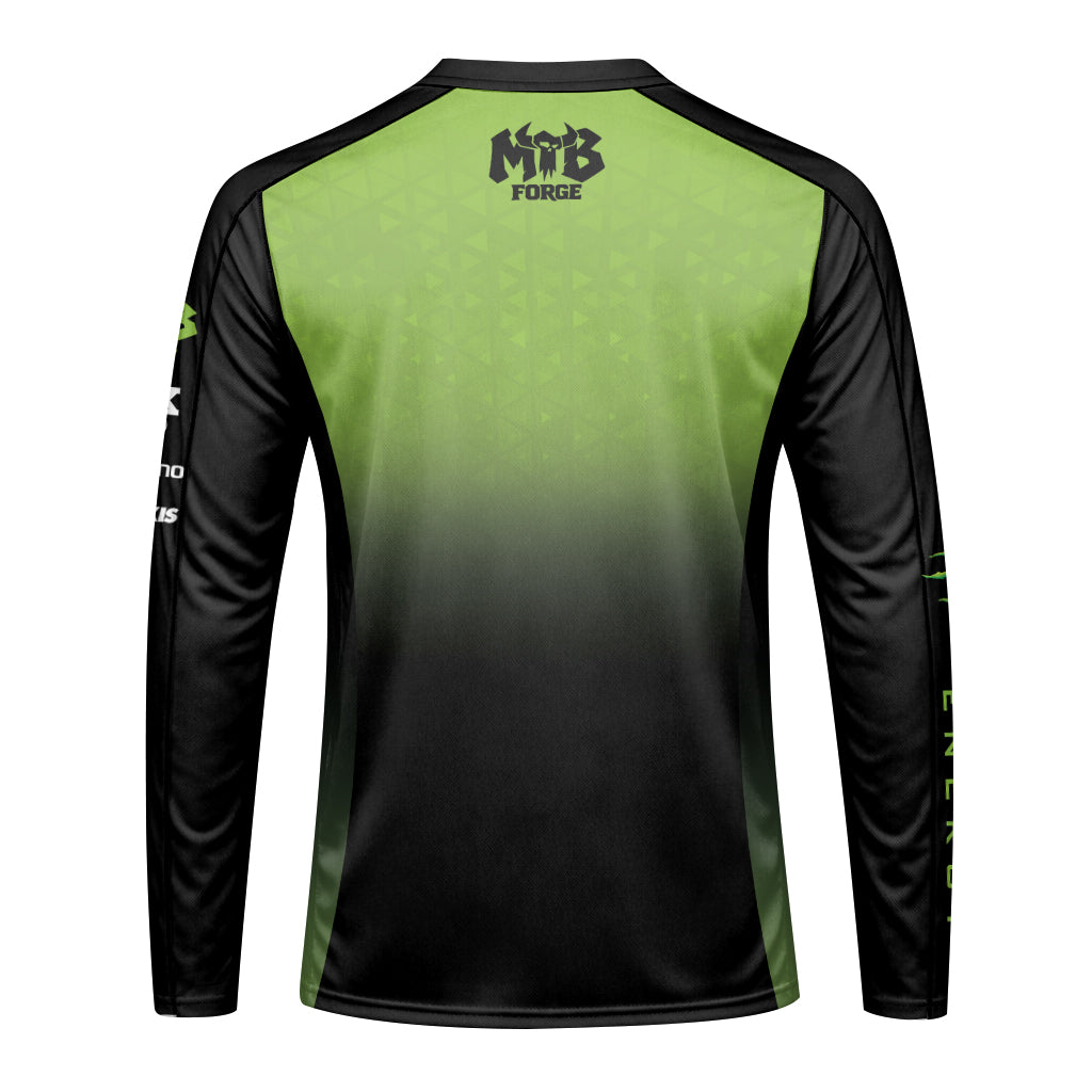Monster Energy Fox Black Green Long Sleeve Mountain Bike Jersey - front view mockup