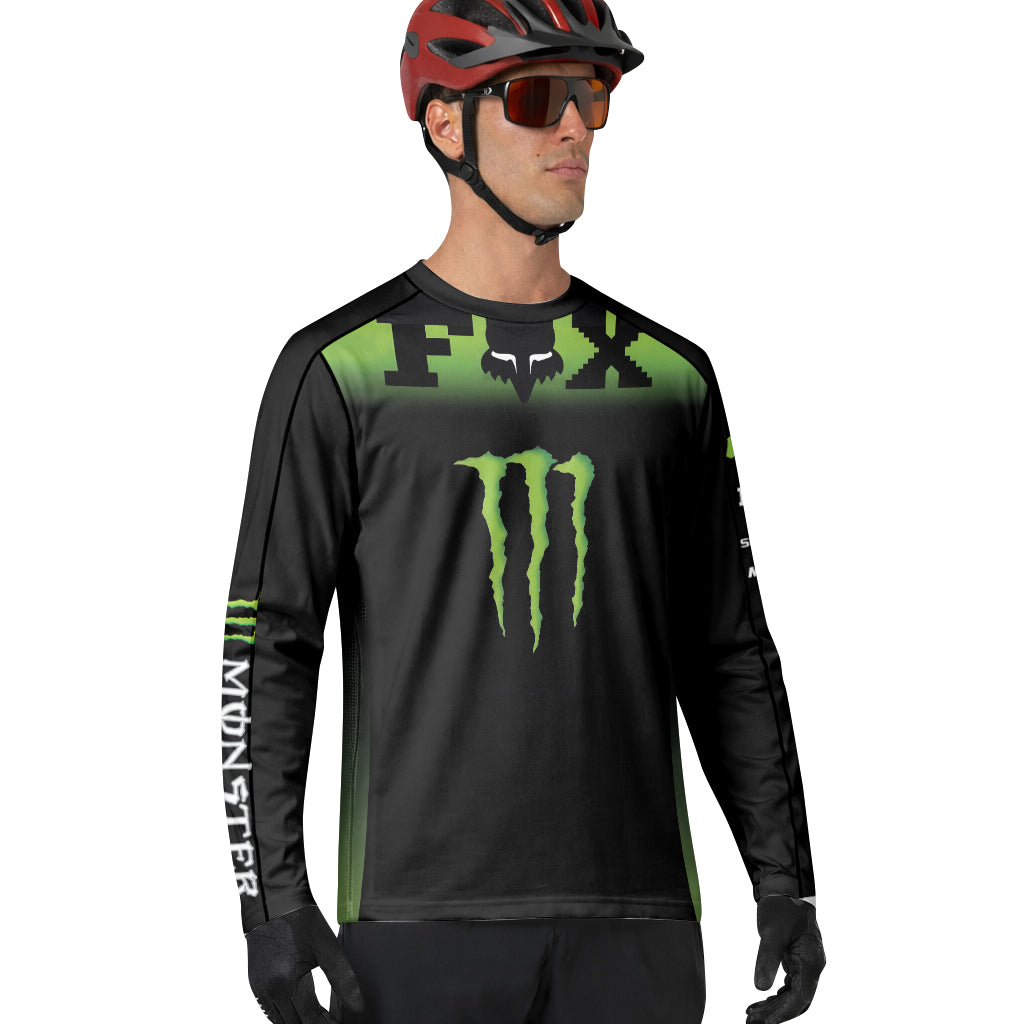 Monster Energy Fox Black Green Long Sleeve Mountain Bike Jersey - lifestyle view