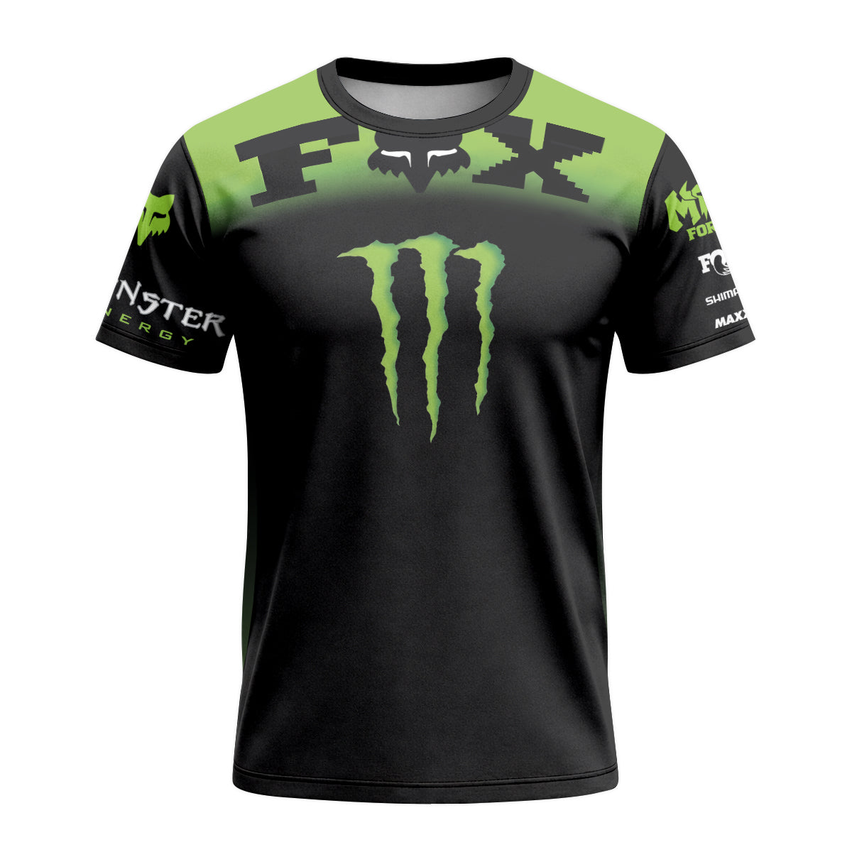 Monster Energy Fox Black Green Short Sleeve Mountain Bike Jersey - front view mockup