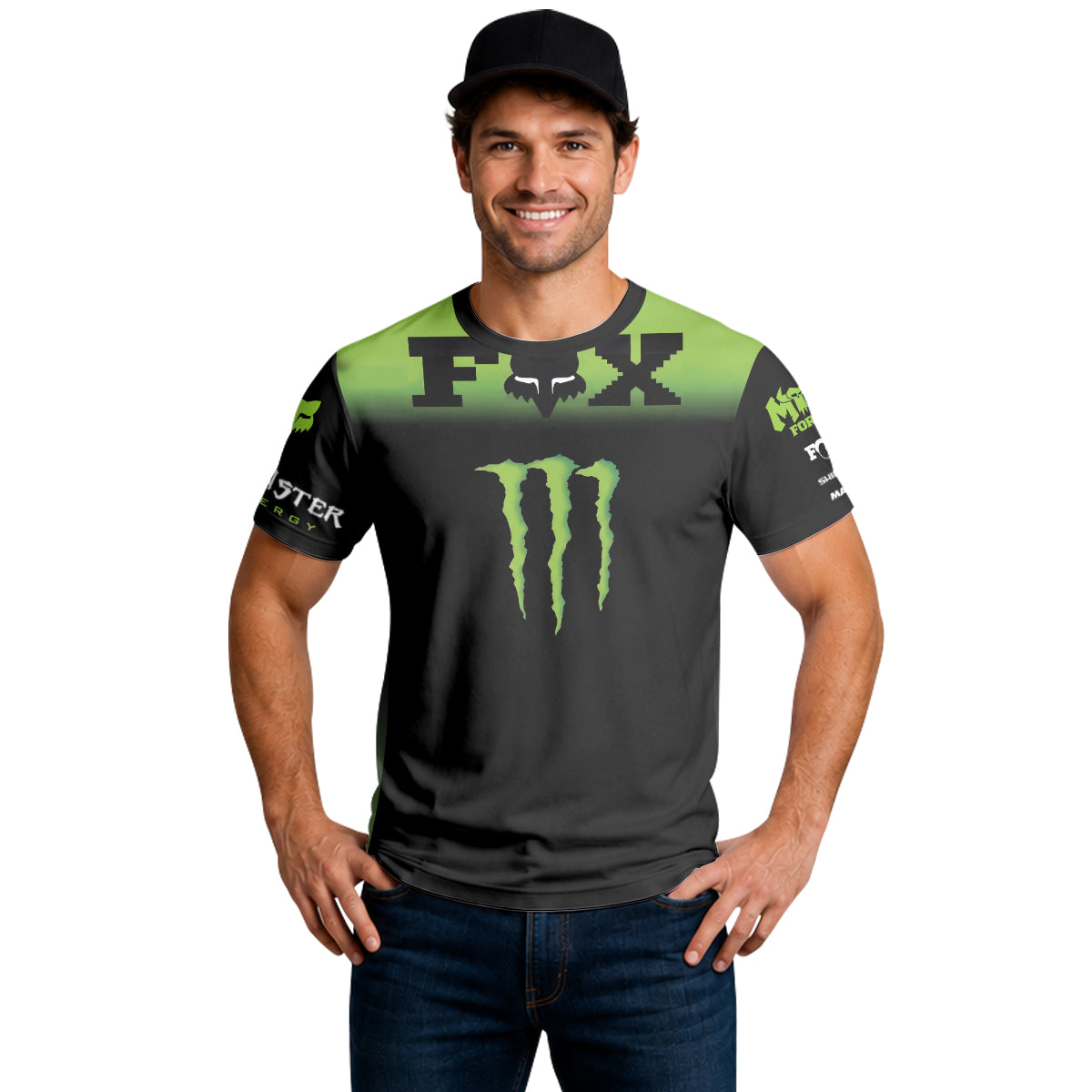 Monster Energy Fox Black Green Short Sleeve Mountain Bike Jersey - lifestyle view