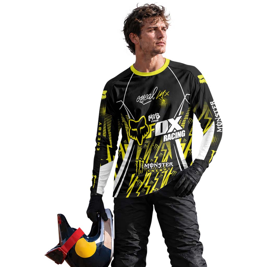 Monster Energy Fox Racing Black Yellow Long Sleeve Motocross Jersey - lifestyle view