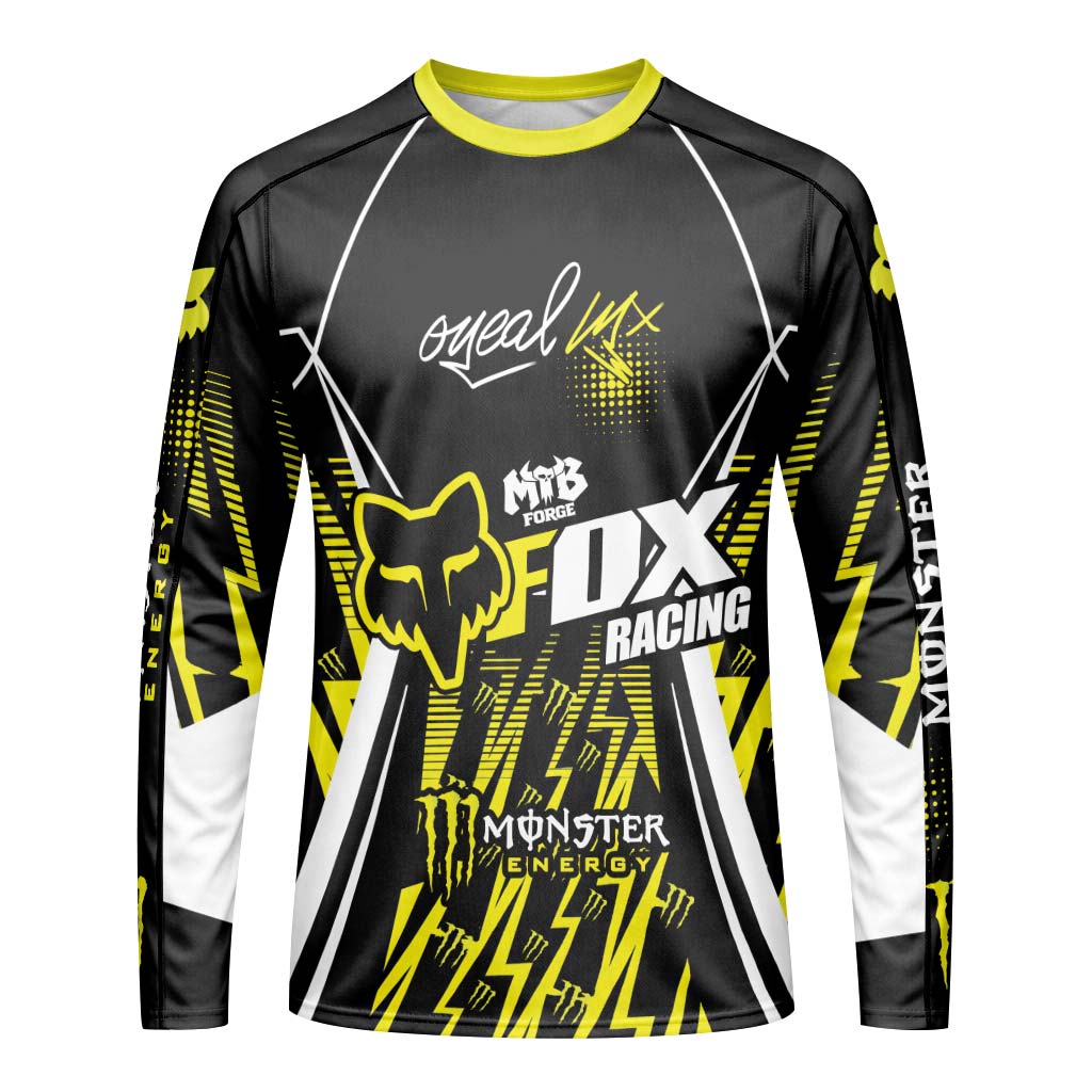 Monster Energy Fox Racing Black Yellow Long Sleeve Motocross Jersey - front view mockup