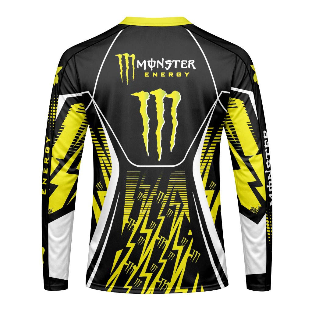 Monster Energy Fox Racing Black Yellow Long Sleeve Motocross Jersey - back view mockup