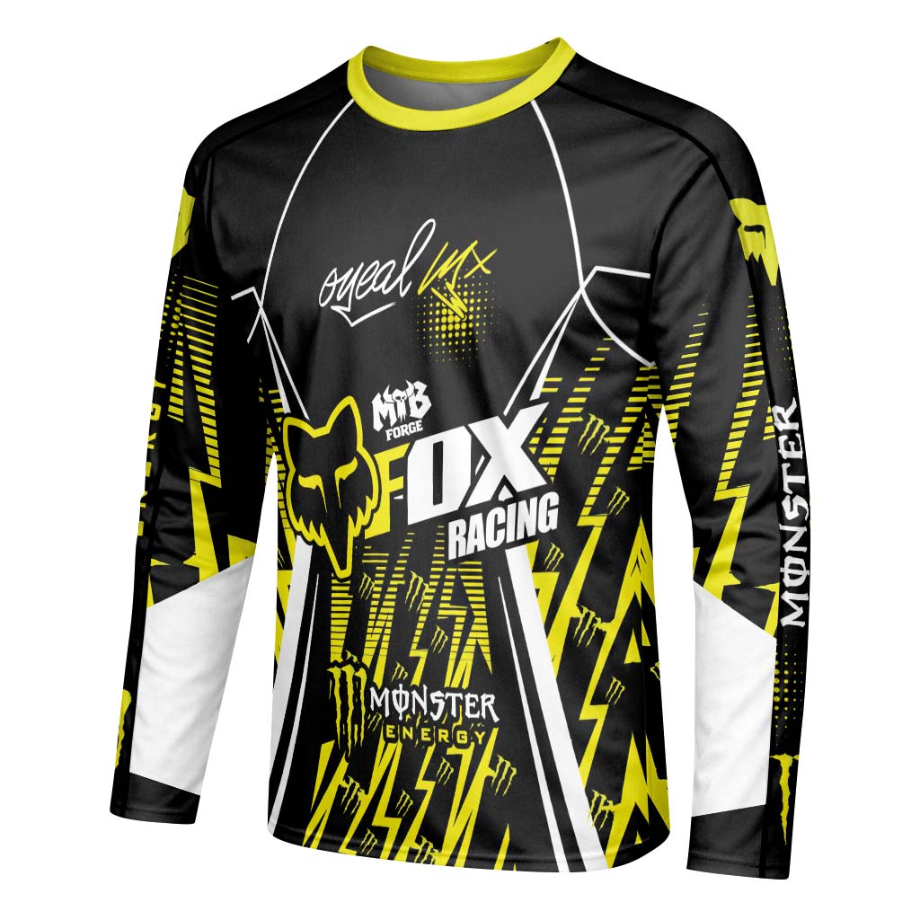 Monster Energy Fox Racing Black Yellow Long Sleeve Motocross Jersey - left side mockup