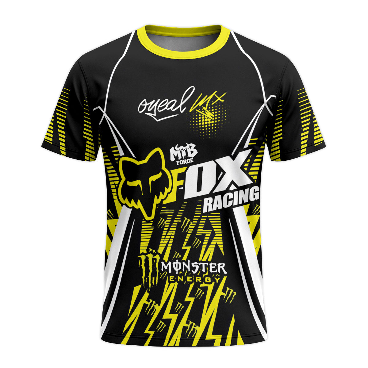Monster Energy Fox Racing Black Yellow Short Sleeve Motocross Jersey - front view mockup