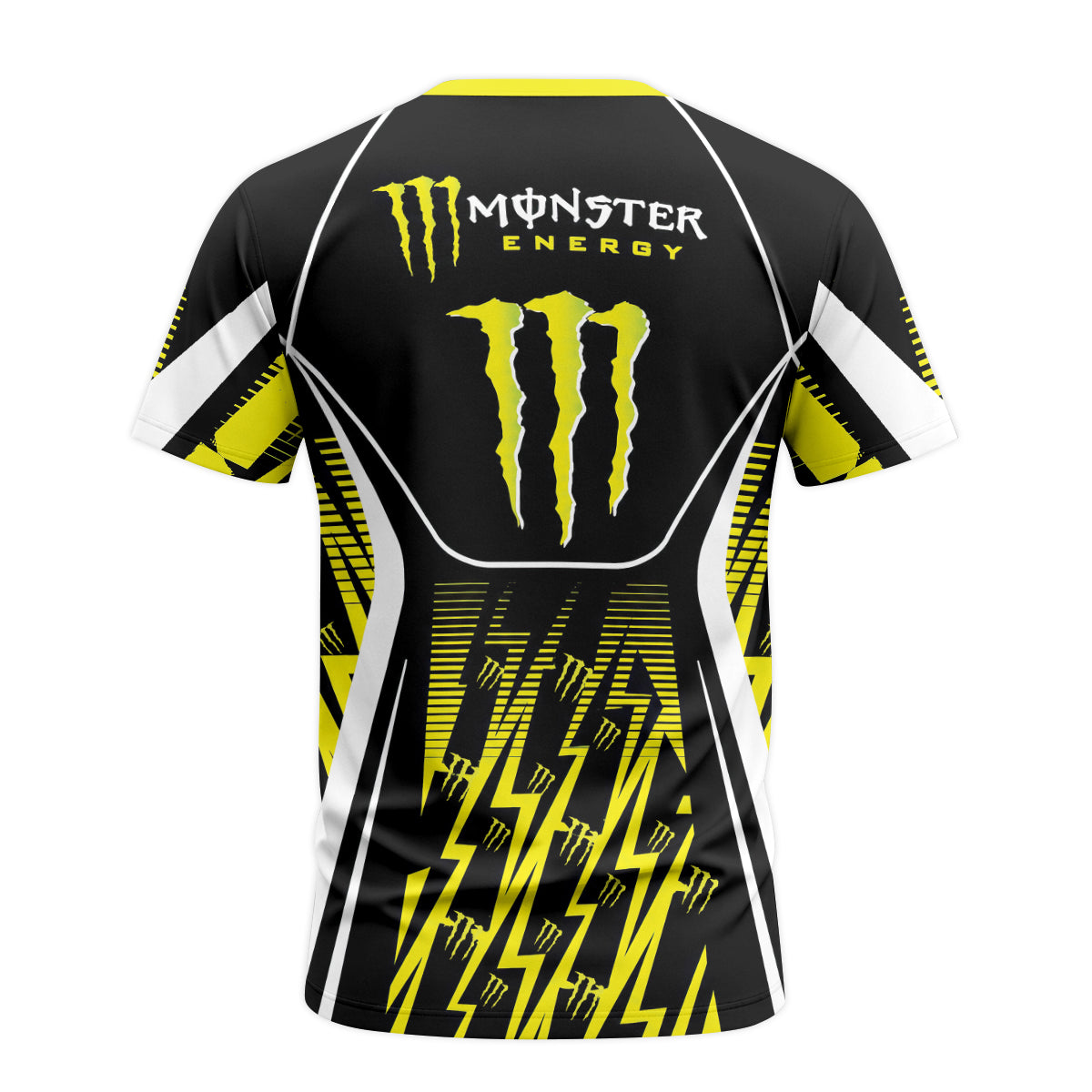 Monster Energy Fox Racing Black Yellow Short Sleeve Motocross Jersey - back view mockup