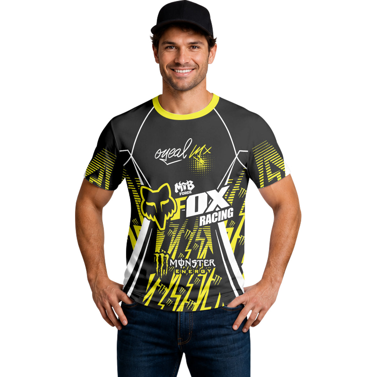 Monster Energy Fox Racing Black Yellow Short Sleeve Motocross Jersey - lifestyle view