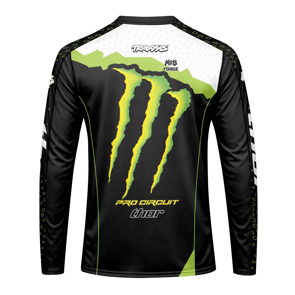 Monster Energy Pro Circuit Black White Green Long Sleeve Motocross Jersey - front view mockup