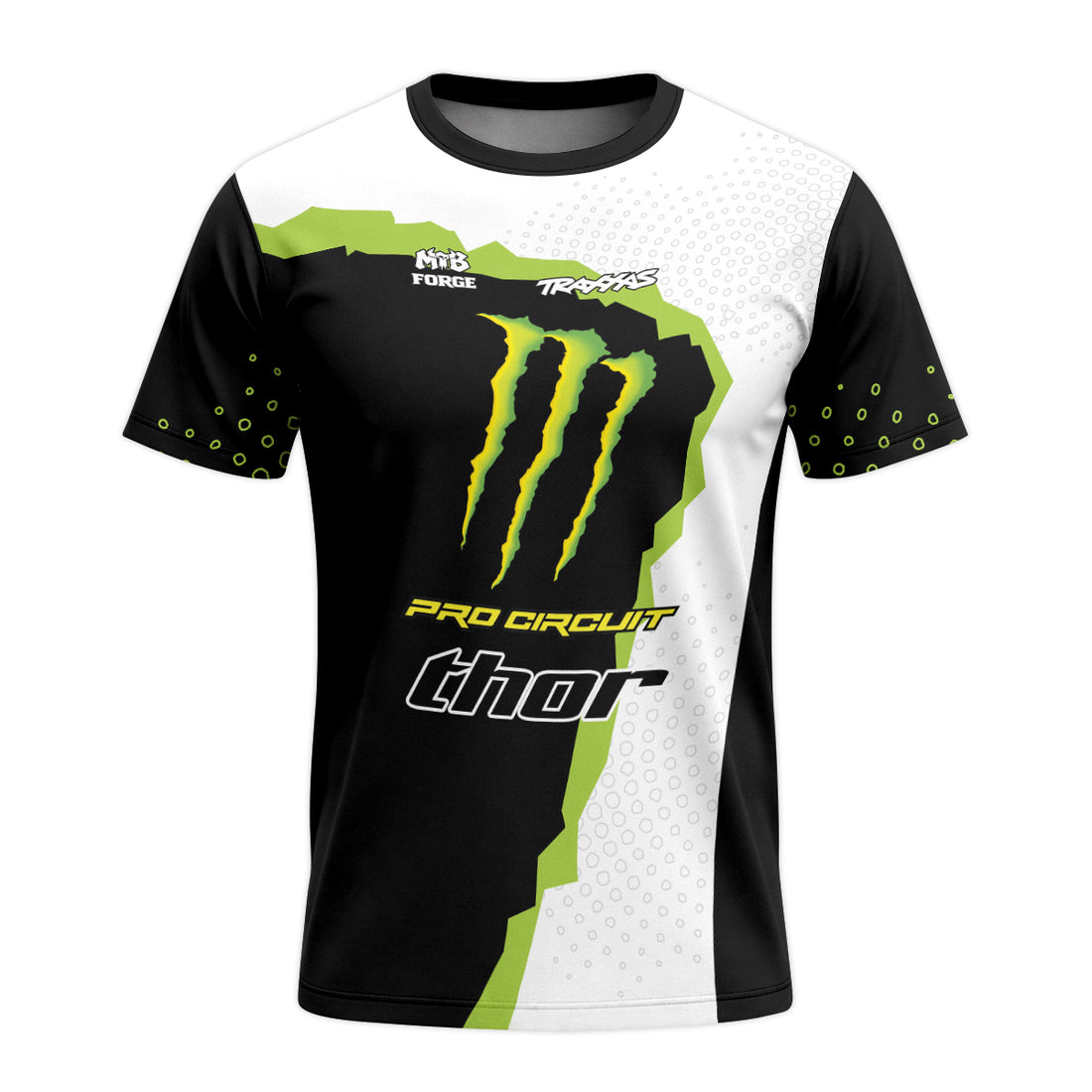 Monster Energy Pro Circuit Black White Green Short Sleeve Motocross Jersey - front and back view